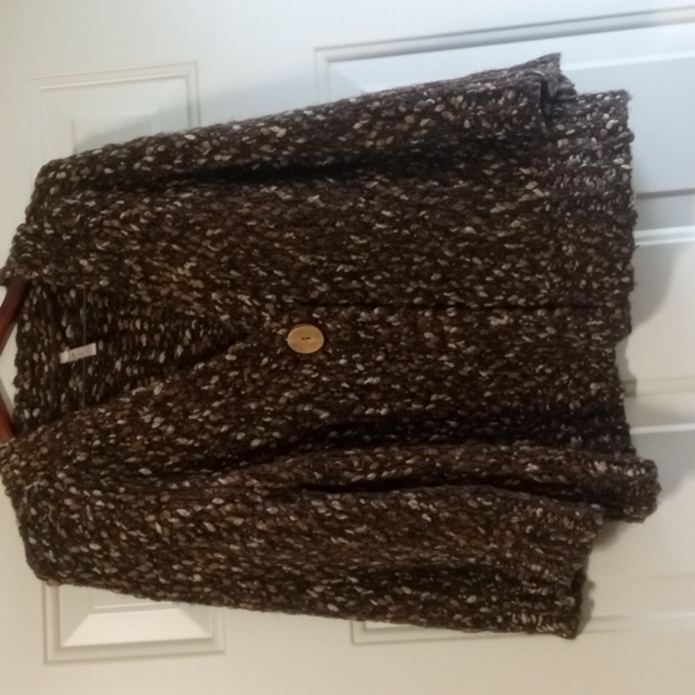Women's Chunky knit sweater jacket Leo Nicole Brown varigated Size XL Bust 42"